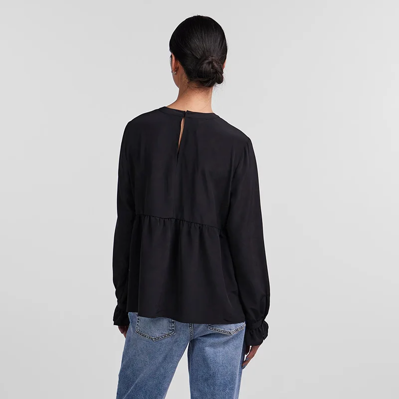 Pieces Fana Embroidered Blouse Black