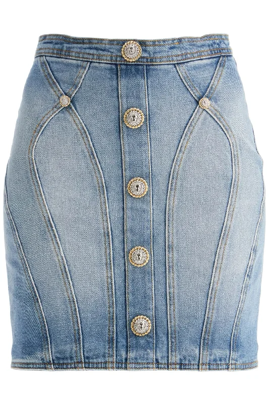 ""mini skirt with double chain lion button details DF1LBA22DE53 LIGHT BLUE JEAN