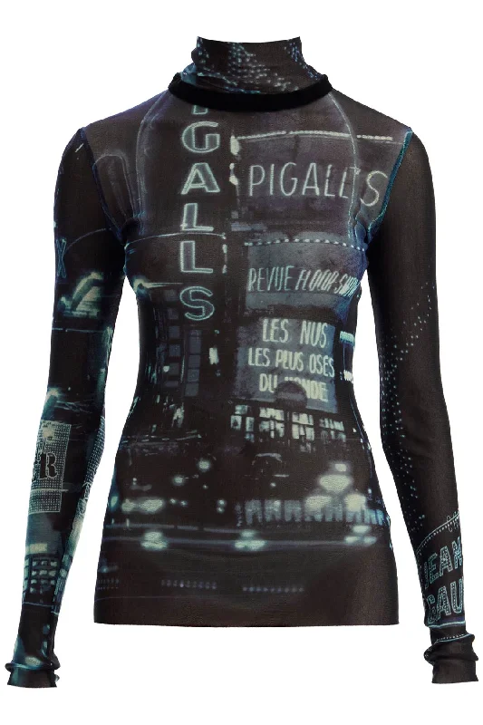 ""pigalle print tulle top with TO206 T552 NAVY/LIGHTBLUE/WHITE/BLACK