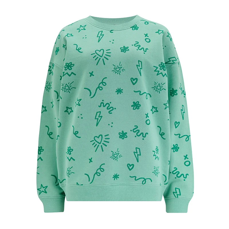 Sugarhill Brighton Eadie Sweatshirt Green Doodle Print