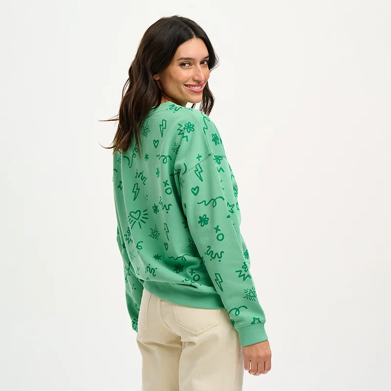 Sugarhill Brighton Eadie Sweatshirt Green Doodle Print