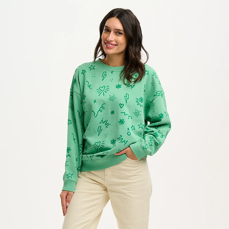 Sugarhill Brighton Eadie Sweatshirt Green Doodle Print