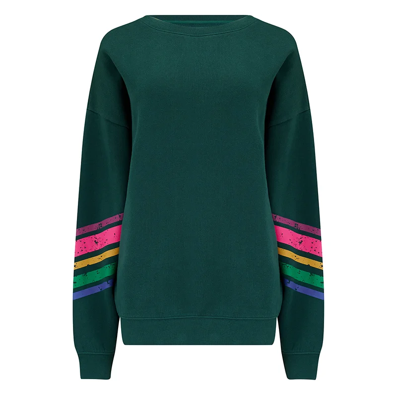 Sugarhill Eadie Sweatshirt-Dark Green Sleeve Stripes