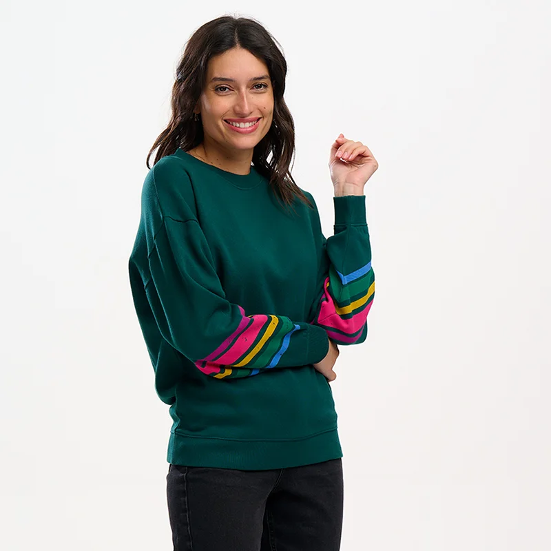 Sugarhill Eadie Sweatshirt-Dark Green Sleeve Stripes