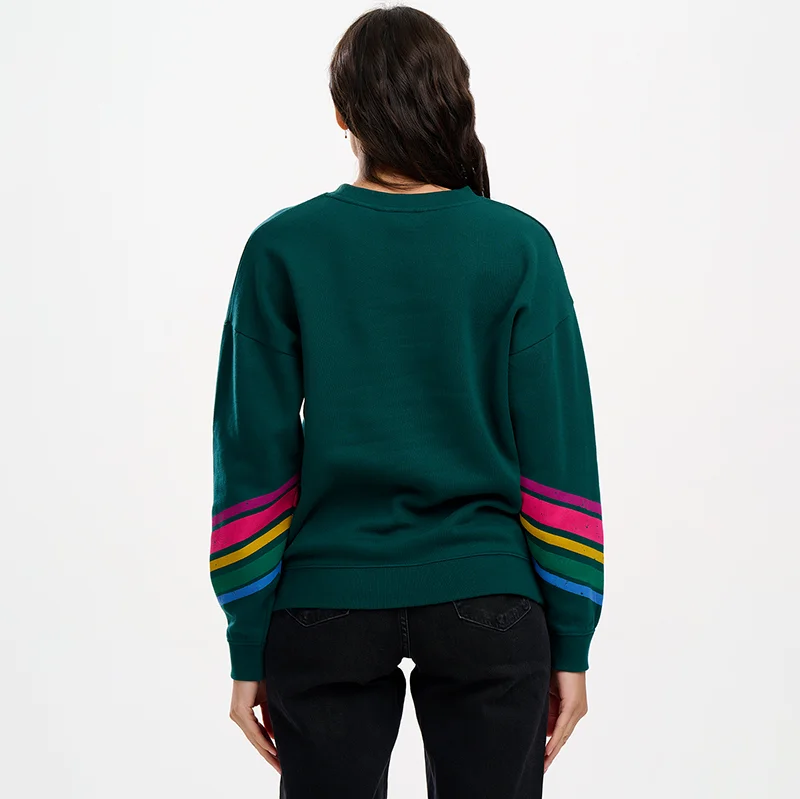 Sugarhill Eadie Sweatshirt-Dark Green Sleeve Stripes