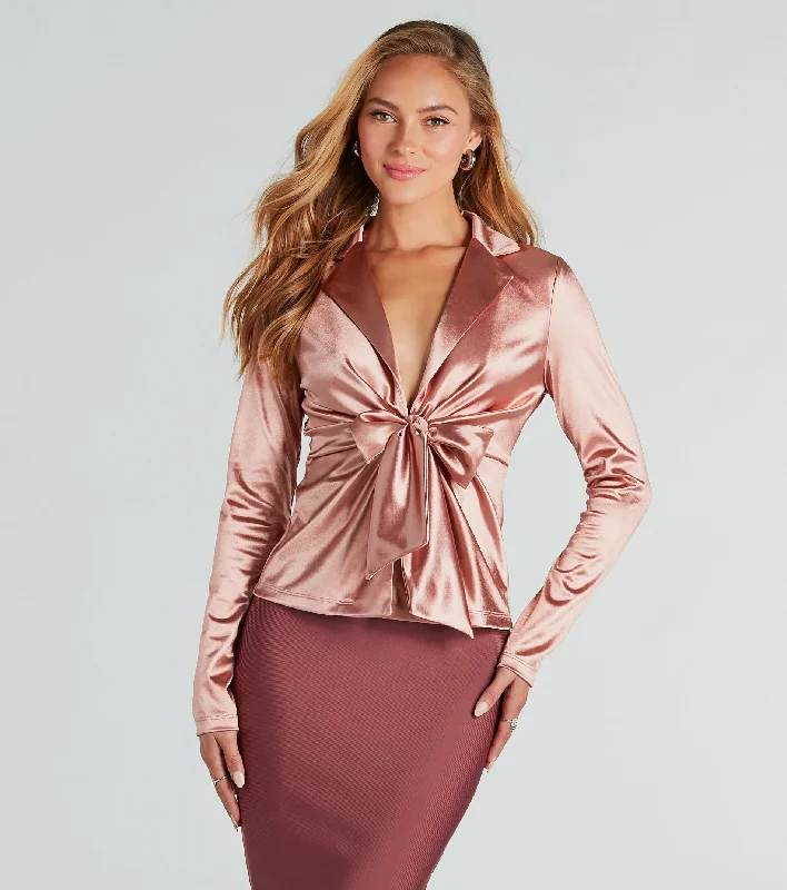 Biz Chic Satin Tie-Front Blazer