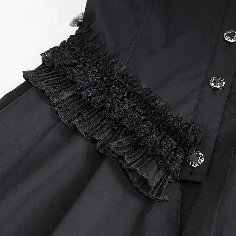 Women's Gothic Irregular Off Shoulder Black Pleated Blouse