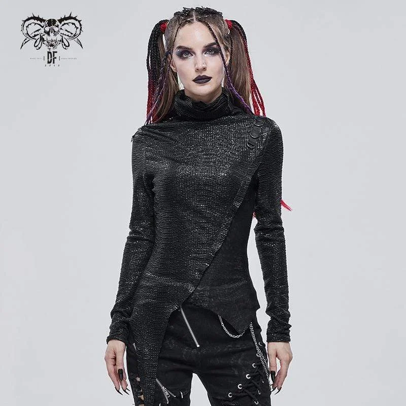 Women's Gothic Irregular Turtleneck Ruched Top