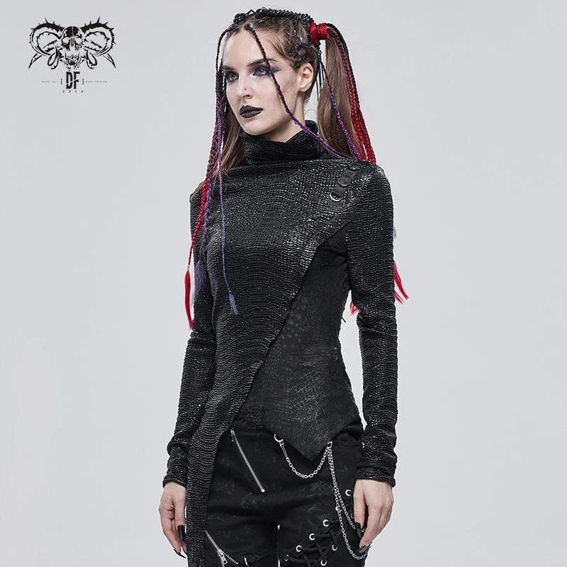 Women's Gothic Irregular Turtleneck Ruched Top