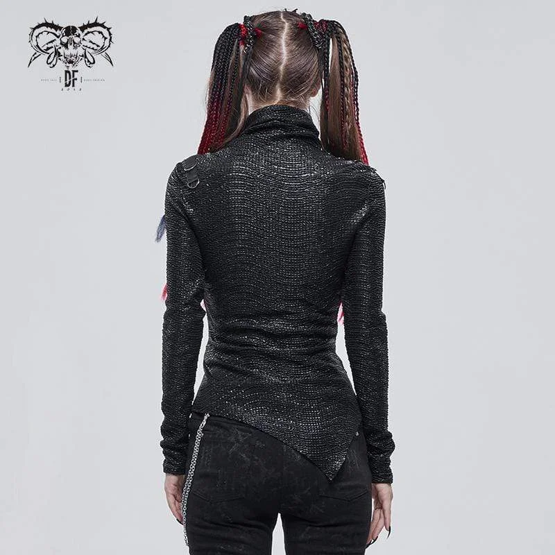 Women's Gothic Irregular Turtleneck Ruched Top