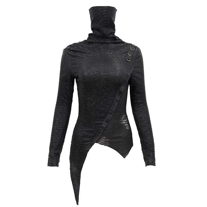 Women's Gothic Irregular Turtleneck Ruched Top