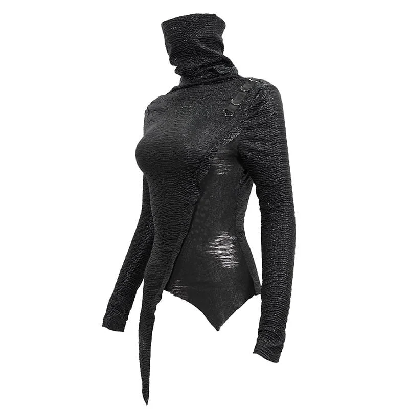 Women's Gothic Irregular Turtleneck Ruched Top