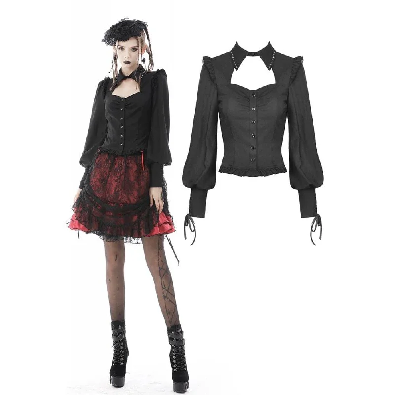 Women's Gothic Puff Sleeved Cutout Ruffled Shirt