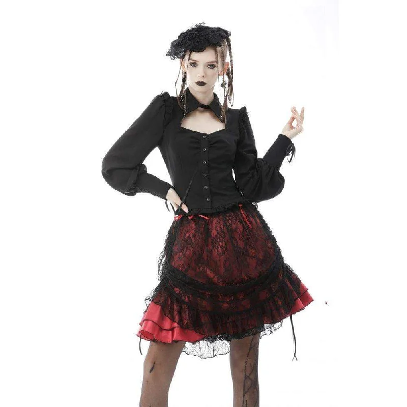 Women's Gothic Puff Sleeved Cutout Ruffled Shirt