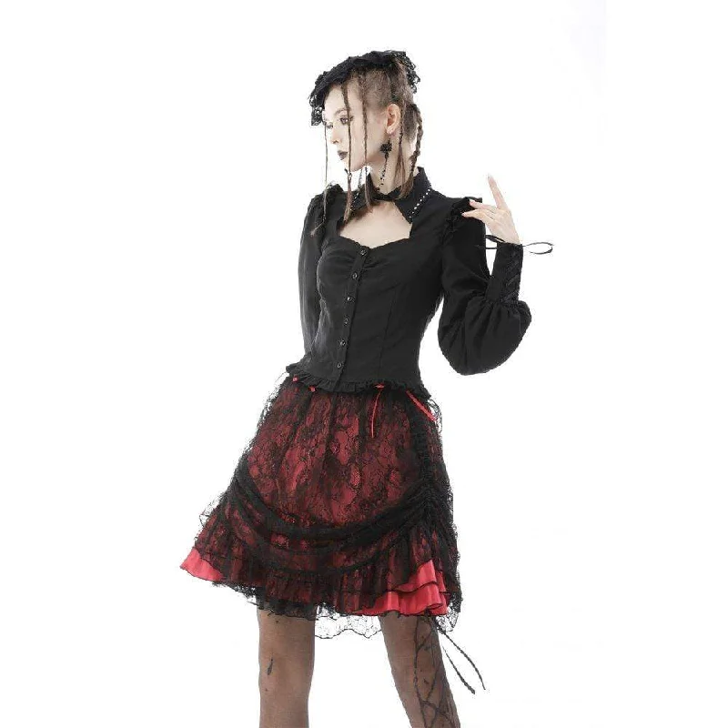 Women's Gothic Puff Sleeved Cutout Ruffled Shirt