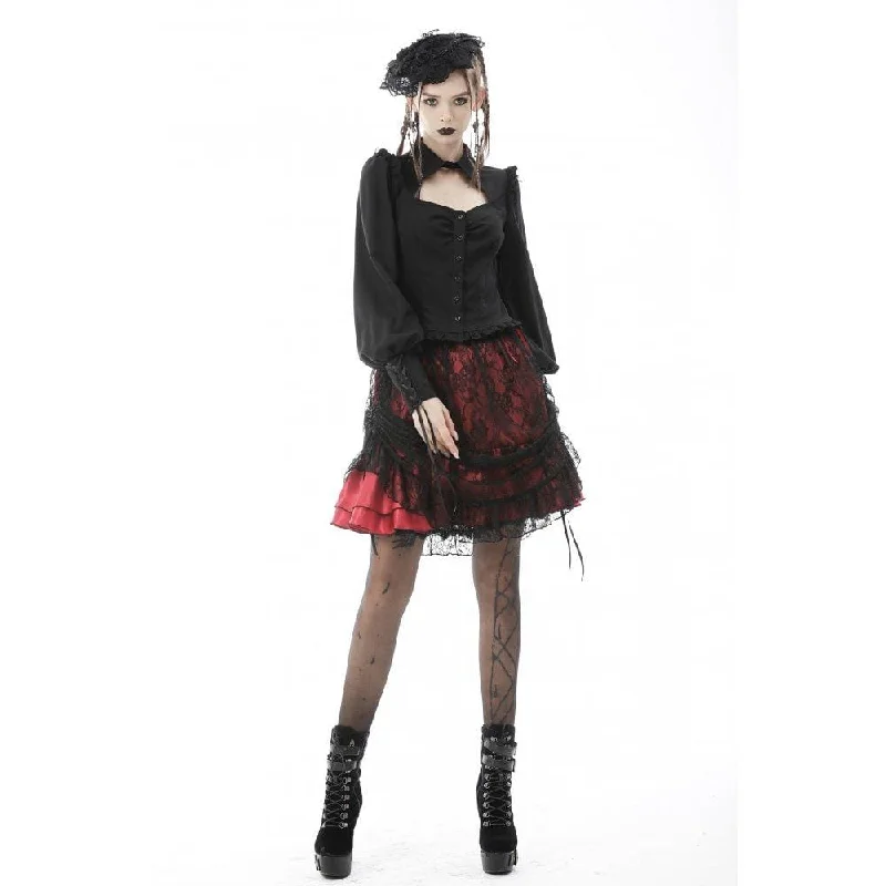 Women's Gothic Puff Sleeved Cutout Ruffled Shirt