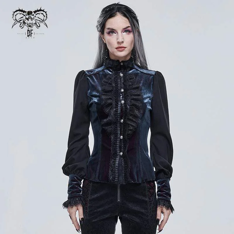 Women's Gothic Puff Sleeved Lace Splice Shirt