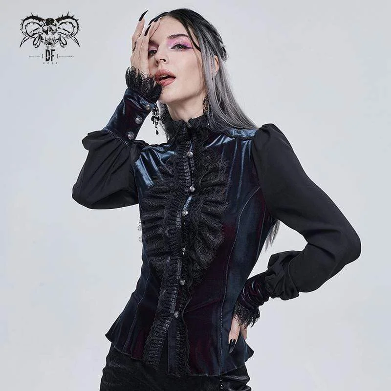 Women's Gothic Puff Sleeved Lace Splice Shirt