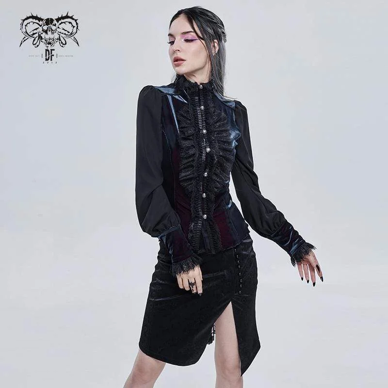 Women's Gothic Puff Sleeved Lace Splice Shirt