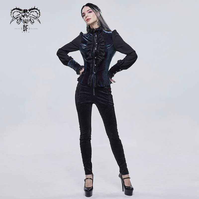 Women's Gothic Puff Sleeved Lace Splice Shirt