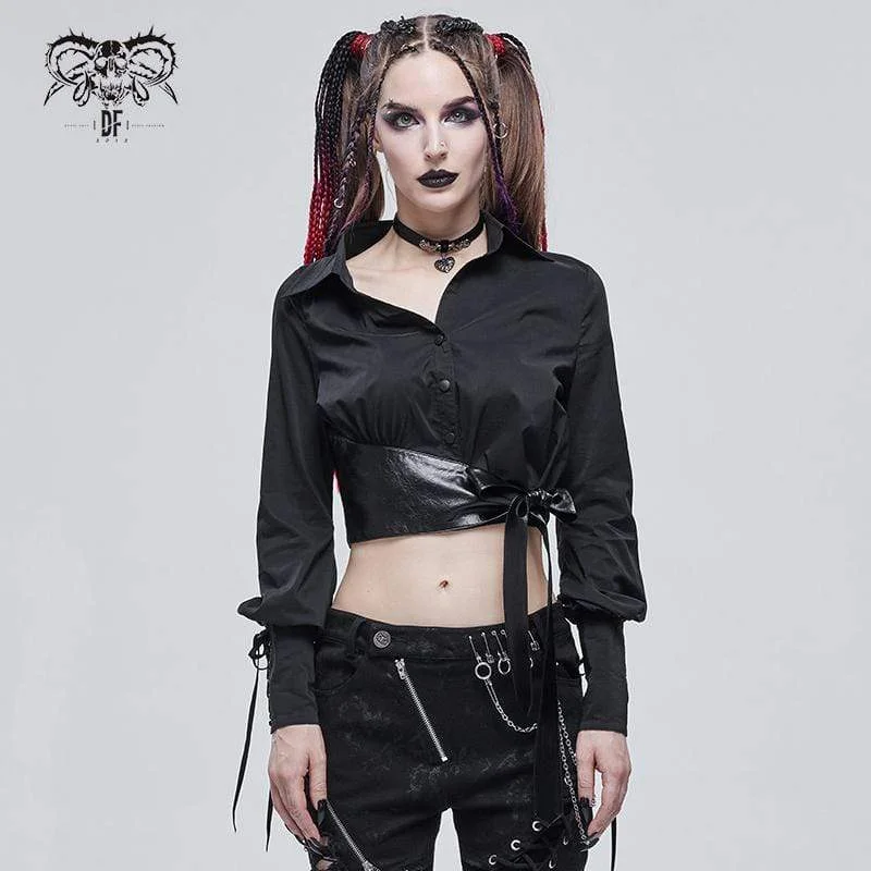 Women's Gothic Puff Sleeved Strappy Splice Shirt