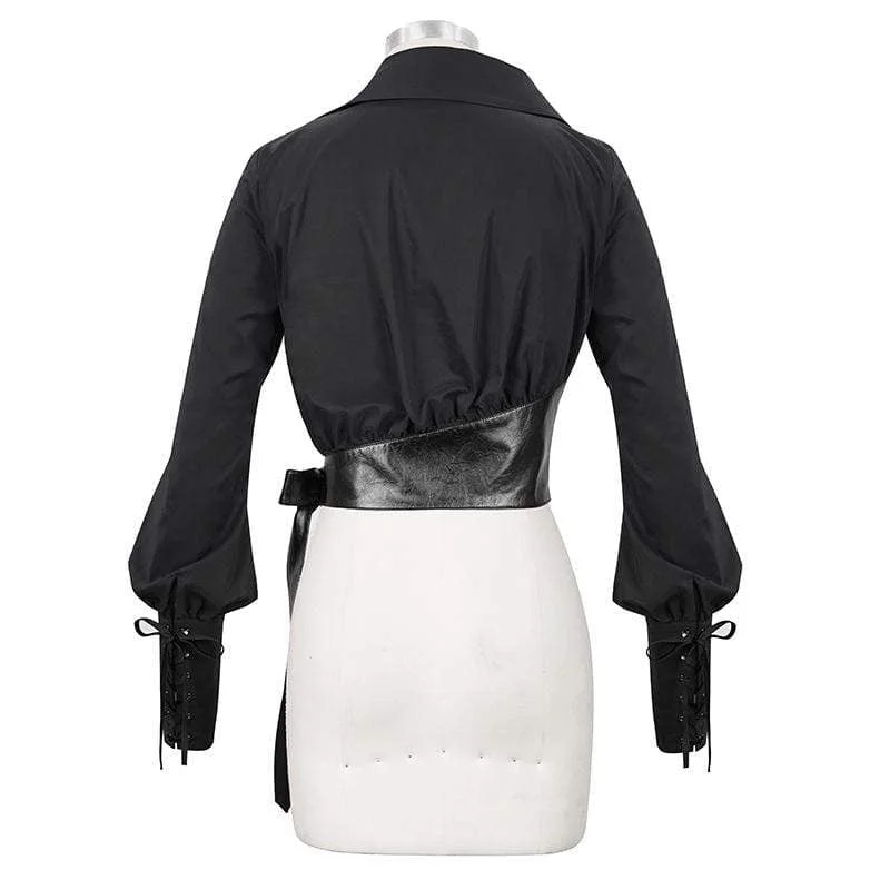 Women's Gothic Puff Sleeved Strappy Splice Shirt