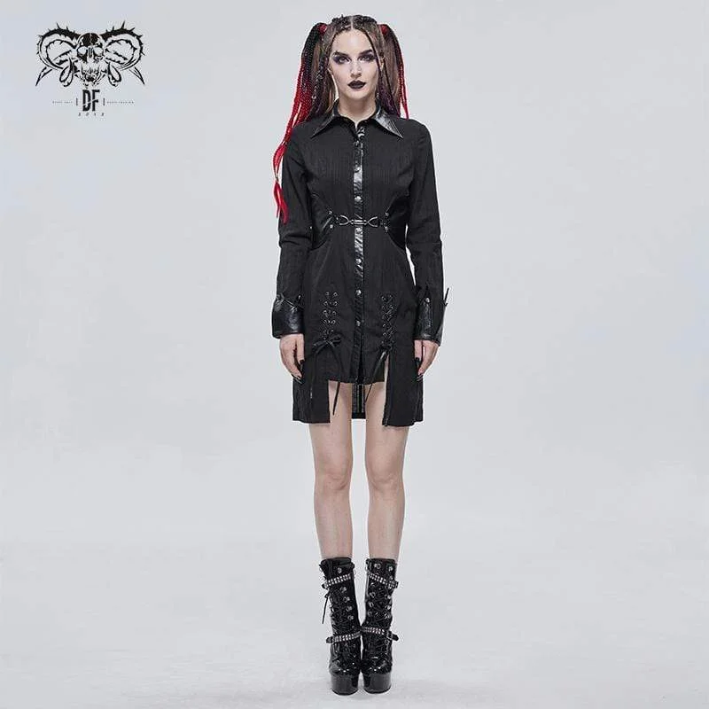 Women's Gothic Slim Fitted Strappy Splice Shirt