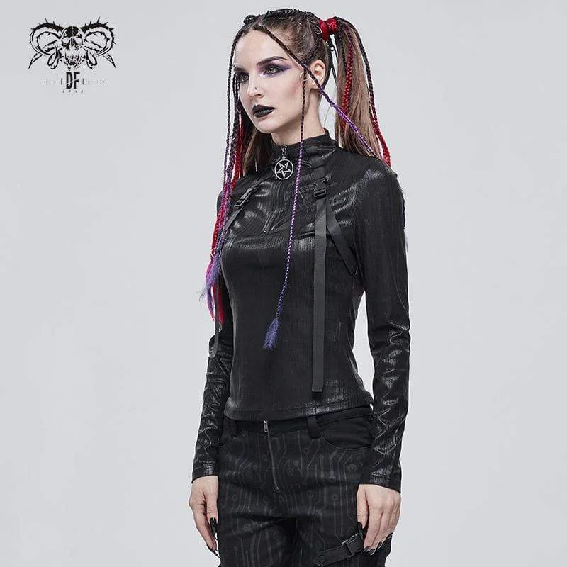 Women's Gothic Stickup Buckles Zipper Top