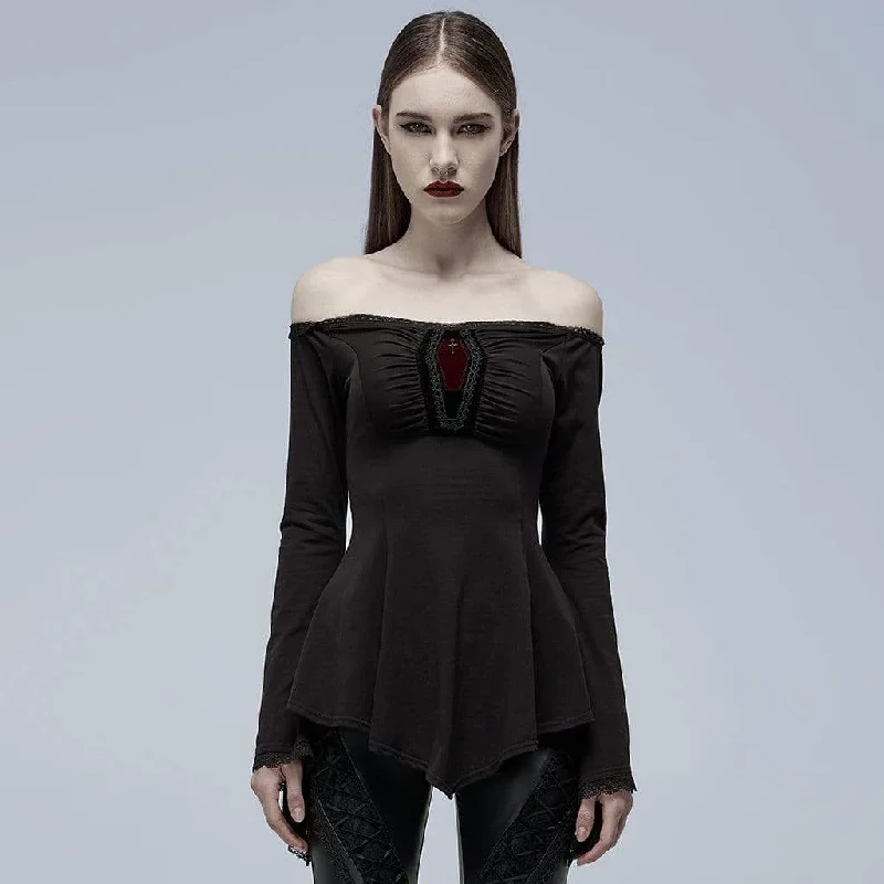 Women's Gothic Toned Horn Sleeved Off Shoulder Shirt