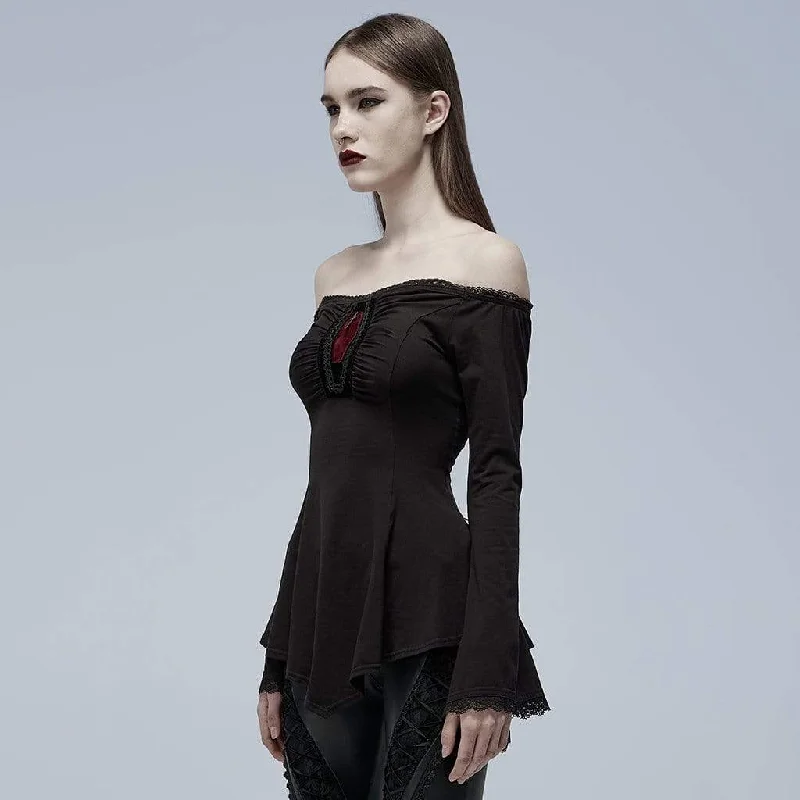 Women's Gothic Toned Horn Sleeved Off Shoulder Shirt