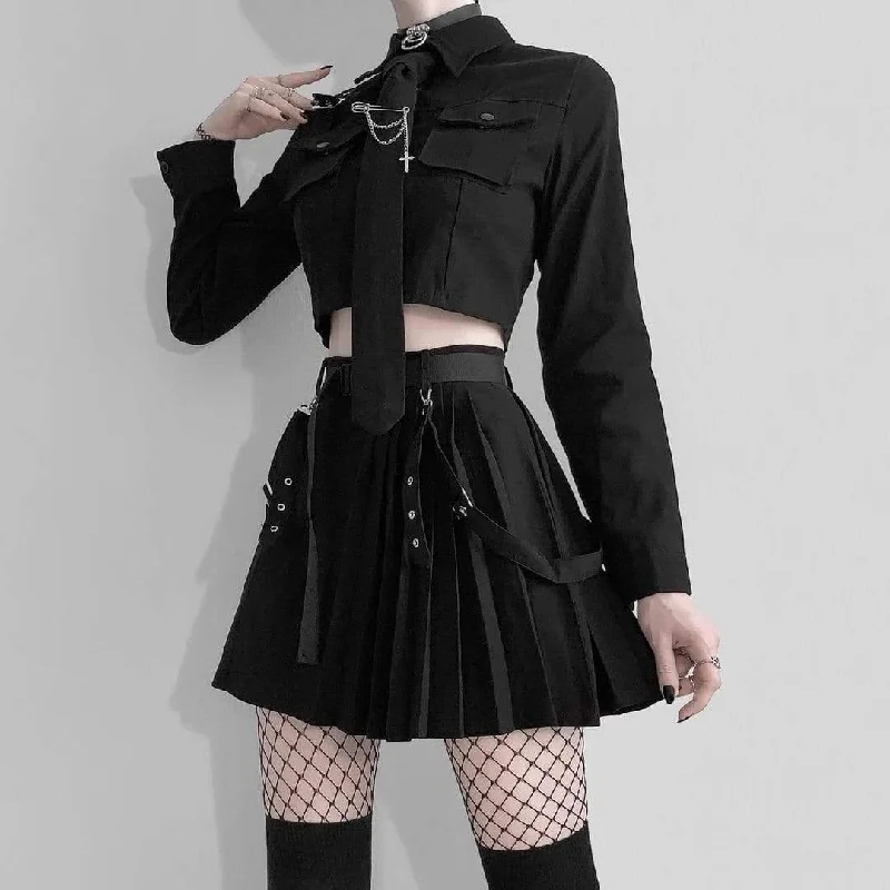 Women's Grunge Long Sleeved Black Suit with Belt