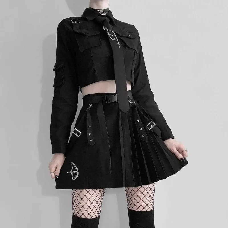 Women's Grunge Long Sleeved Black Suit with Belt