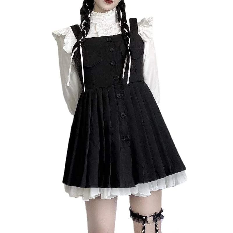 Women's Lolita Single-breasted High-waisted Slip Dress With Belt