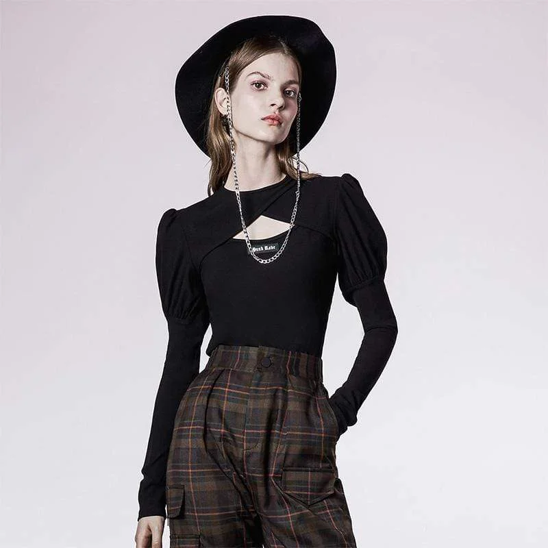 Women's Punk Puff Sleeved Cutout Shirt