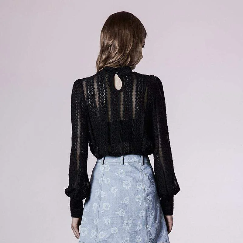 Women's Punk Puff Sleeved Sheer Lace Shirt