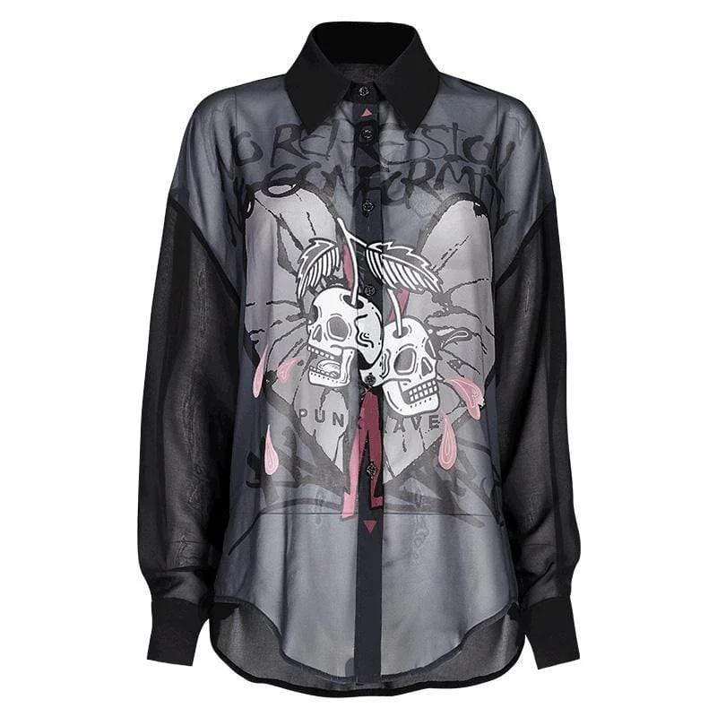 Women's Punk Skull Printed Oversized Chiffon Shirts