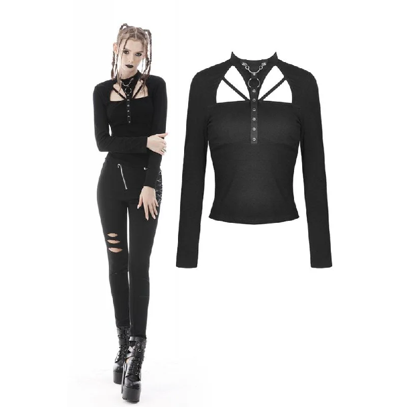 Women's Punk Slim Fitted Cutout Metal Shirt