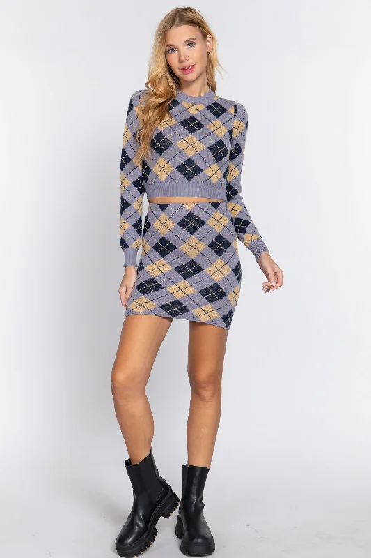 Argyle Jacquard Crop Sweater