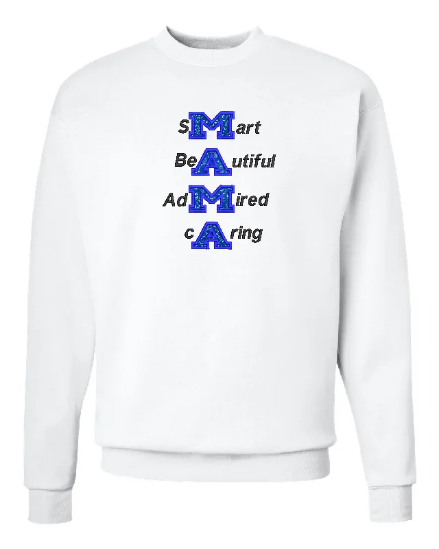 Mother's day gift Drop Shoulder Crewneck Sweatshirt glitter with embroidered MAMA outline.