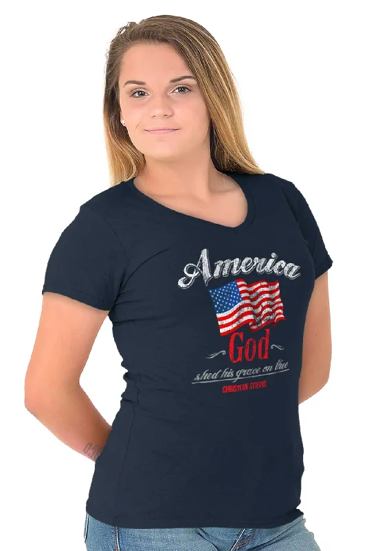 America God Junior Fit V-Neck T-Shirt