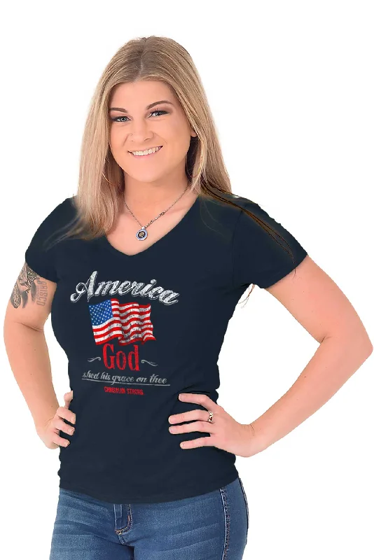 America God Junior Fit V-Neck T-Shirt