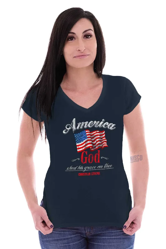 America God Junior Fit V-Neck T-Shirt