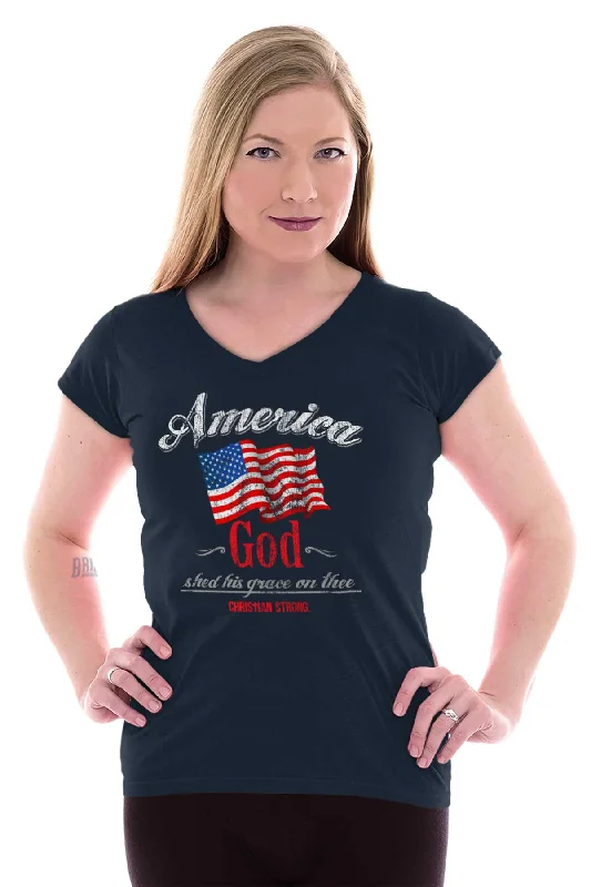 America God Junior Fit V-Neck T-Shirt