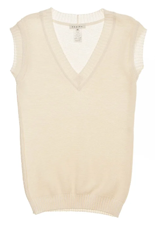 Celine - White Sleeveless Knit Sweater - M