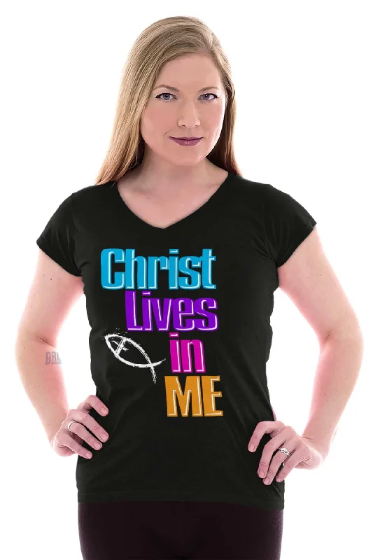 Christ Lives in Me Junior Fit V-Neck T-Shirt