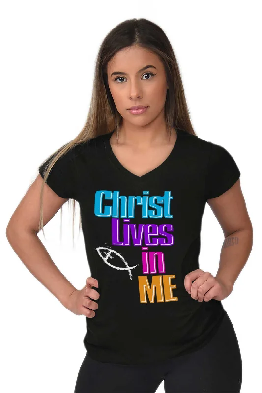 Christ Lives in Me Junior Fit V-Neck T-Shirt