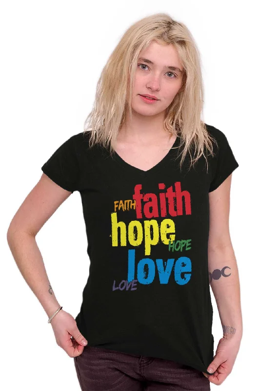 Color Faith Hope Junior Fit V-Neck T-Shirt