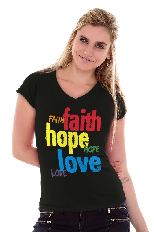 Color Faith Hope Junior Fit V-Neck T-Shirt