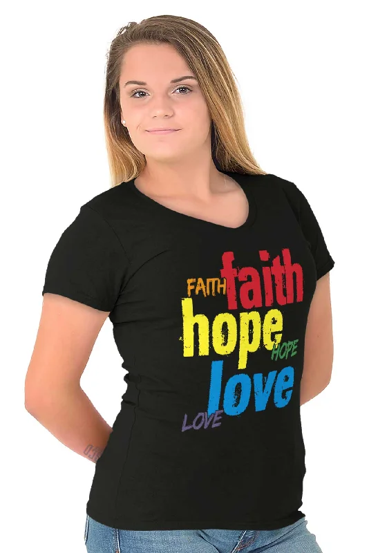 Color Faith Hope Junior Fit V-Neck T-Shirt