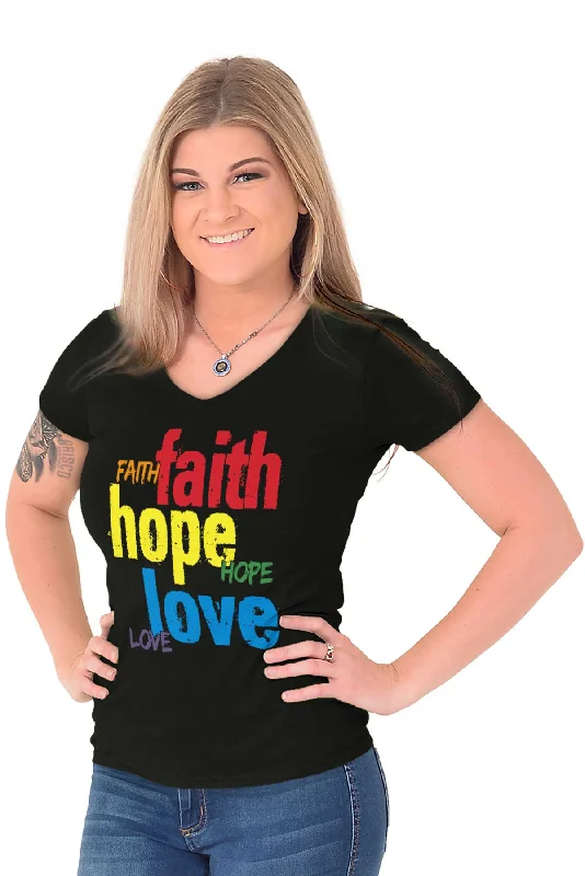 Color Faith Hope Junior Fit V-Neck T-Shirt